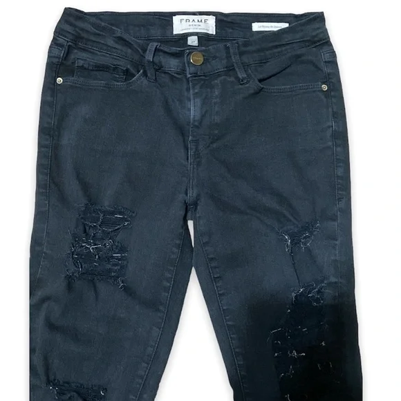 Frame Denim Black Le Skinny De Jeanne Distressed Jeans Women’s Size 27 - Picture 6 of 12
